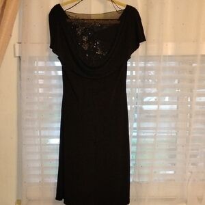 Scarlet Nite Draped Cowl Neckline with Beaded & Sequined Mesh Dress, Size: 10